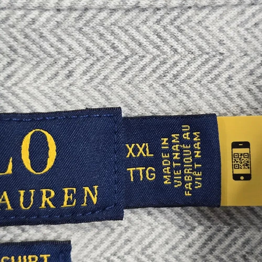 Polo Ralph Lauren Shirt Flannel Slim Fit Long Sleeve Herringbone Gray 2XL Pony